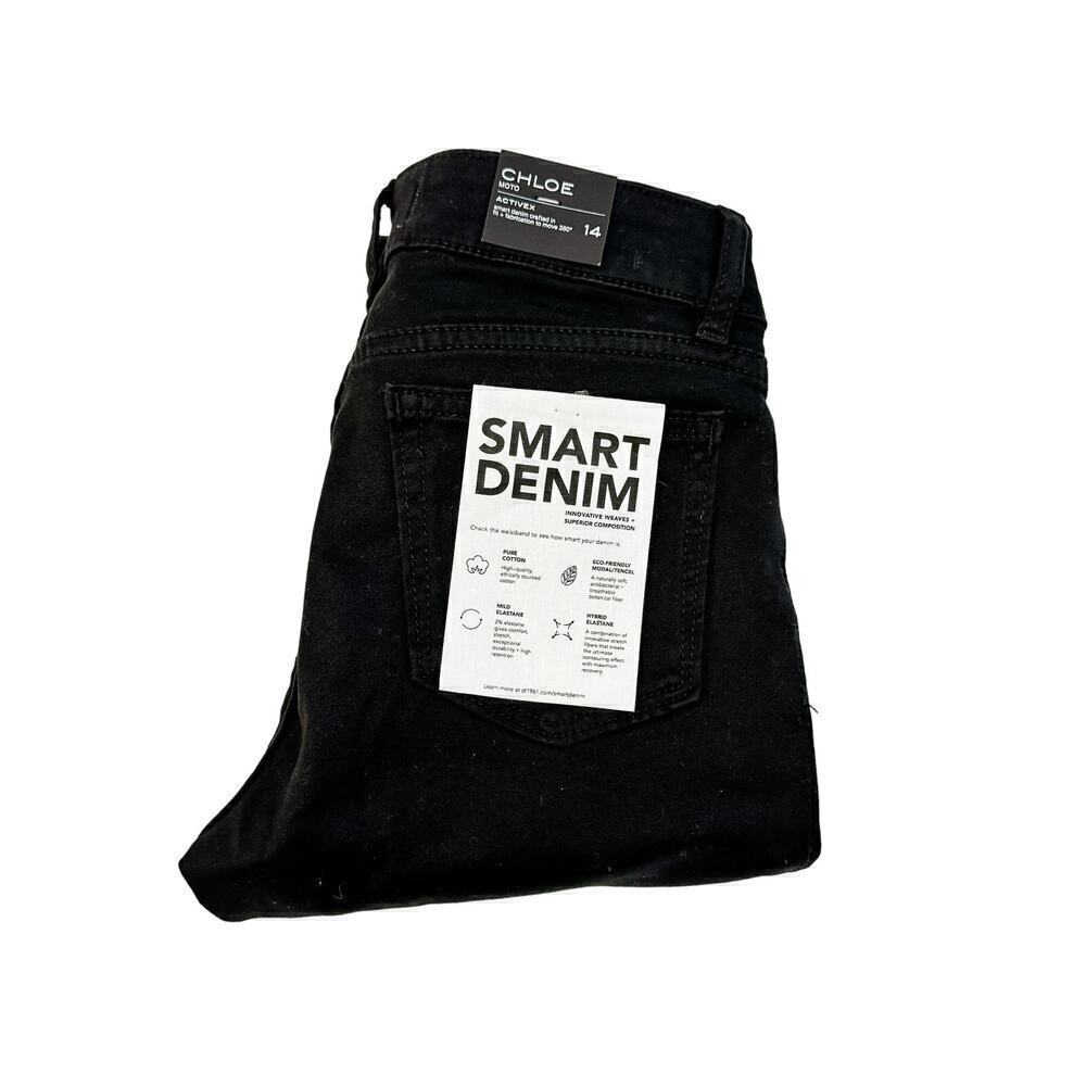 DL1961 Chloe Moto ActiveX Smart Denim Black Skinny Jans Size 14 NWT